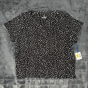 Sleep Sense Pajama Top Womens 2X Black White Dot Short Sleeve Lightweight Lounge